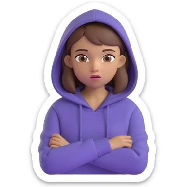 emoji of a girl with brown hair, flesh skin tone, wearing a hoodie, with an expression of trying to understand the class sticker