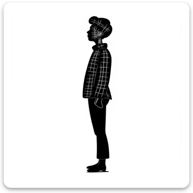 Human body silhouette with digital 3D scanning grid lines covering it, futuristic body scan sticker