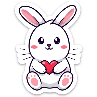 white bunny holding a big heart with sparkling eyes sticker
