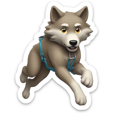 A wolf bungee jumping sticker