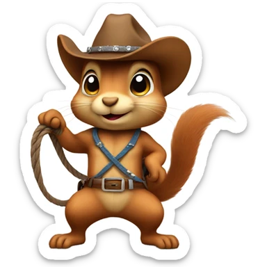 Squirrel with a cowboy hat and lasso sticker