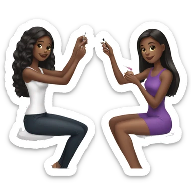 Black girl and white girl get their nails done together  sticker