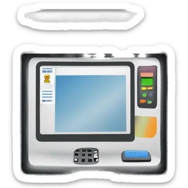 Minimalistic vector-style illustration of a self-checkout monitor with a barcode scanner. sticker
