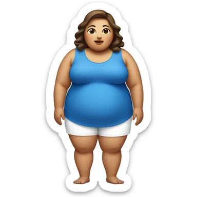 obese fat girl wearing a blue blouse and white shorts sticker