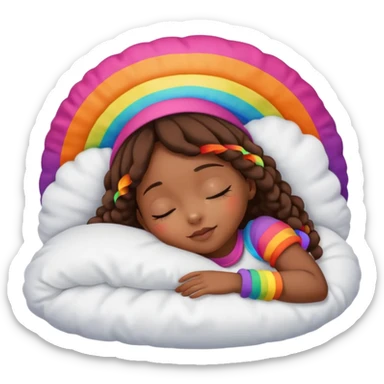 Black girl with rainbow bonnet on sleeping on pillow sticker