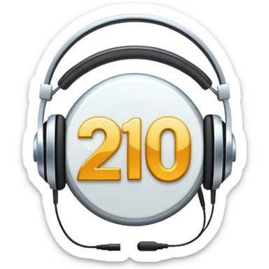 Music playlist badge with large "2010" number in the center, with headphones sticker