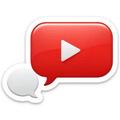 Minimal design featuring a red speech bubble that contains a white play button. On a white background, no text. Suggests intelligent conversation about video content. Clean, modern and tech-oriented sticker