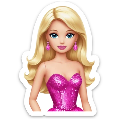 Glamorous blonde Barbie, hot pink sequin gown sticker