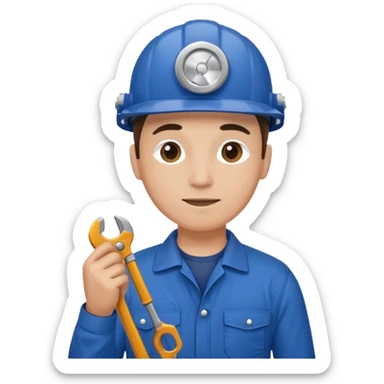 Technician + headlamp + blue jumpsuit, Repair Crew. sticker