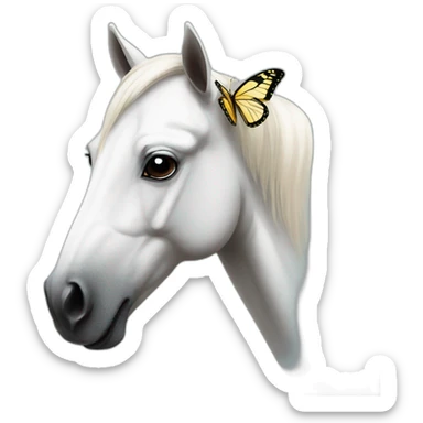 Withe horse with a butterfly on his nose  sticker