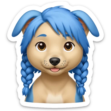 blue haired dog with braided hair sticker