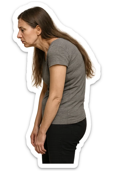 fai immagine identica ma di una donna con capelli lunghi, iperrealistico 4k, postura storta con spina dorsale storta sticker