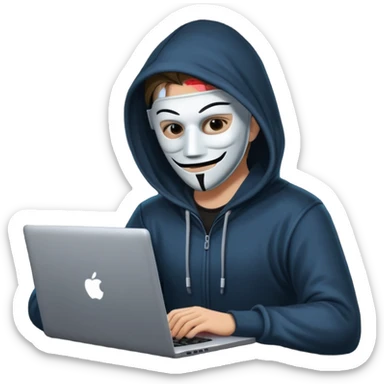 hacker with mask using laptop sticker