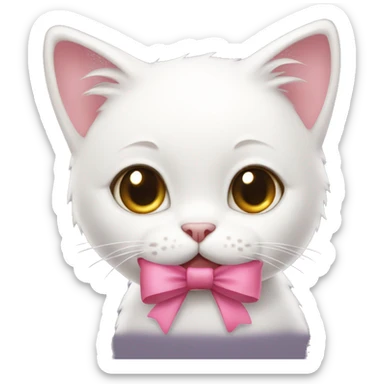 Cute white cat with a little pink bow sticker