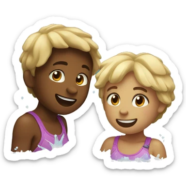 sticker without background, TWO CHILDREN SWIMMING IN THE LAKE, SPLASHING WATER sticker