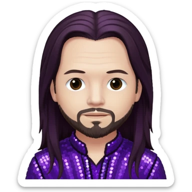 Jonathan Davis with long dark brown hair, purple sequin outfit sticker