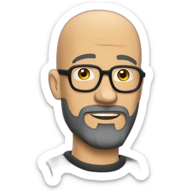 Tattooed bald man with beard and glasses, style Futurama sticker
