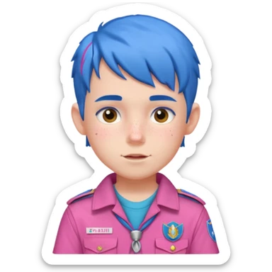 scout boy with very pink scout uniform, blue haired sticker