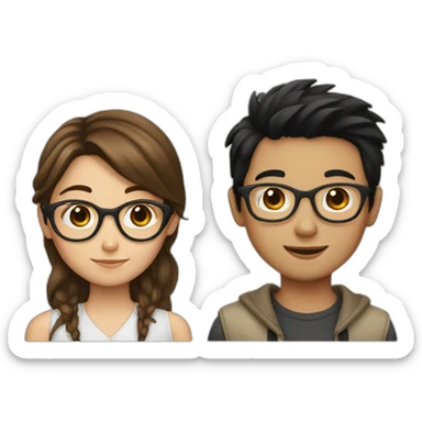 Girl with brown hair, glasses and a boy with black hair without glasses sticker
