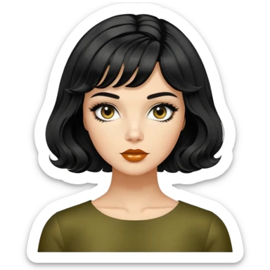 Alluring 1960's mod greek olive skin girl french shiny black wavy textured bob haircut tousled hair sticker