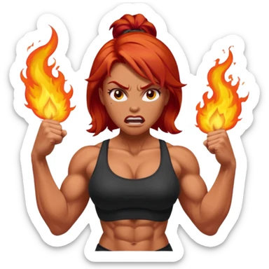 burning angry bodybuilder red haired woman sticker