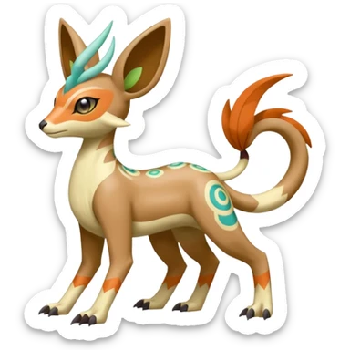 Tribal Colorful Exotic Fionbri-Trico-Kalon-Falvie-Vernid-Meloetta-Pokémon-Fakémon-Digimon-Spectrobe-hybrid-fusion, full body sticker
