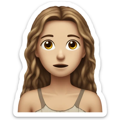 sad white girl with long brown hair crying on the beach summer  sticker