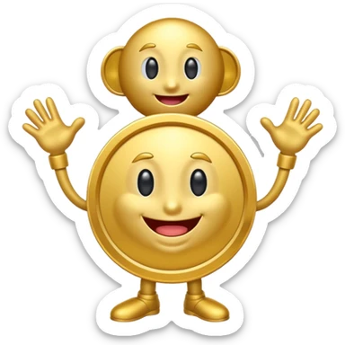 coin mascot with eyes, mouth, arms and legs sticker