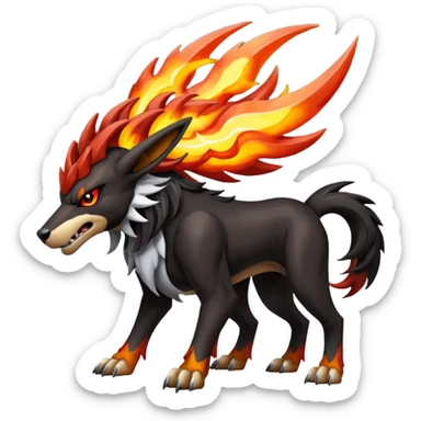 Futuristic volcanic elemental badass cool tough evil Houndoom-Entei-Houndour-Genesect-Pokémon-Fakémon-hybrid-creature sticker