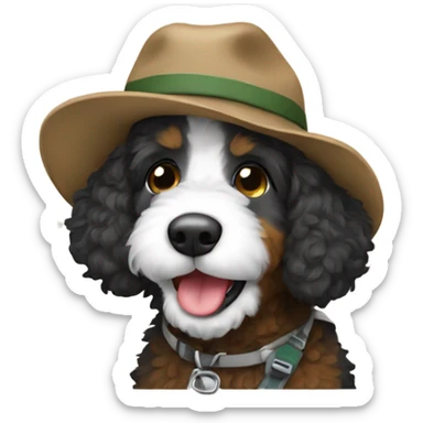 Bernedoodle dressed as hiker sticker