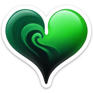Half black and half Green swirl heart sticker