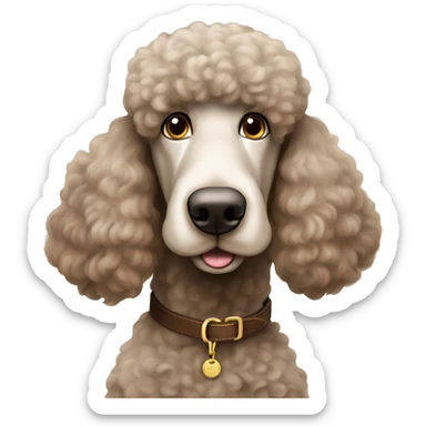 big standard poodle with brown collar sticker