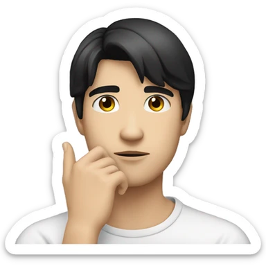thinking with his hand on chin white young male with black hair without body just face and hand sticker
