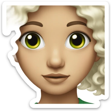 white, curly haired, green eyed girl  sticker