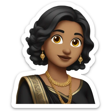 Pretty Indian girl with long black hair wearing black saree sticker