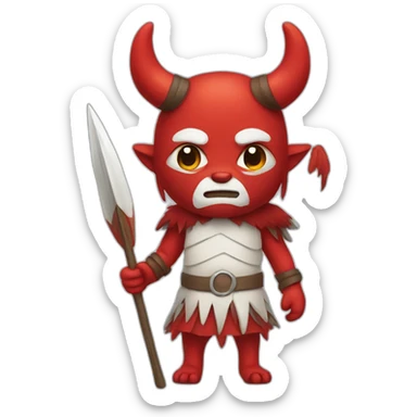 Red demon wearing eskimo clothing with spear sticker