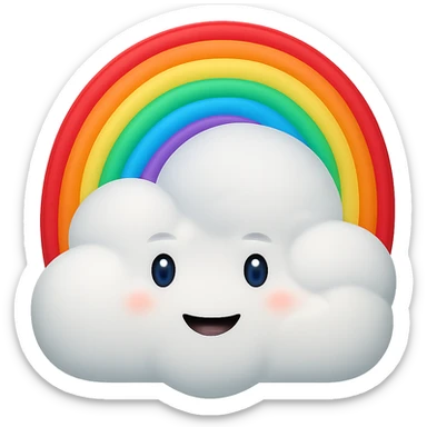 Add a bright, colorful rainbow arcing over the cloud in a Disney style, Apple emoji style. Keep the background transparent. sticker