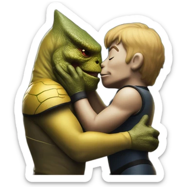 Captain Kirk kissing a Gorn sticker