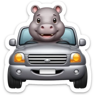 Hippo driving a silver SUV sticker
