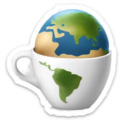 A small white coffee cup with a larger Earth inside, symbolizing global conversation sticker