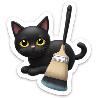 Black cat and a brush with paints sticker