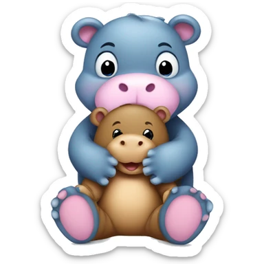 baby hippo hugging a teddy bear sticker