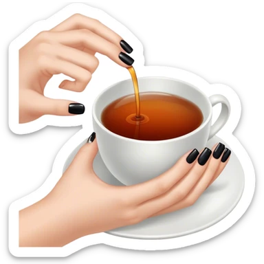 Hand black nails holding tea sticker