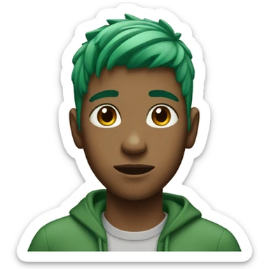 teenager with green hair in the front, brown medium size sticker