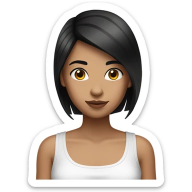 a girl with black straight hair and a white tank top sticker