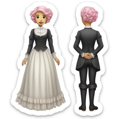 a white woman in Victorian  pink hair, full body  sticker