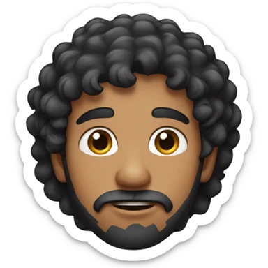 indian guy with curly black hair, a patchy beard sticker