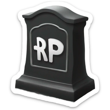 a black grave with the letters RIP on a silver  sticker