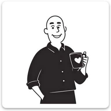 bald man, hand drawn doodle style sticker