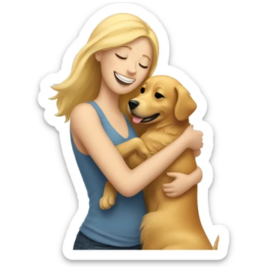 Blonde woman hugging golden retriever  sticker
